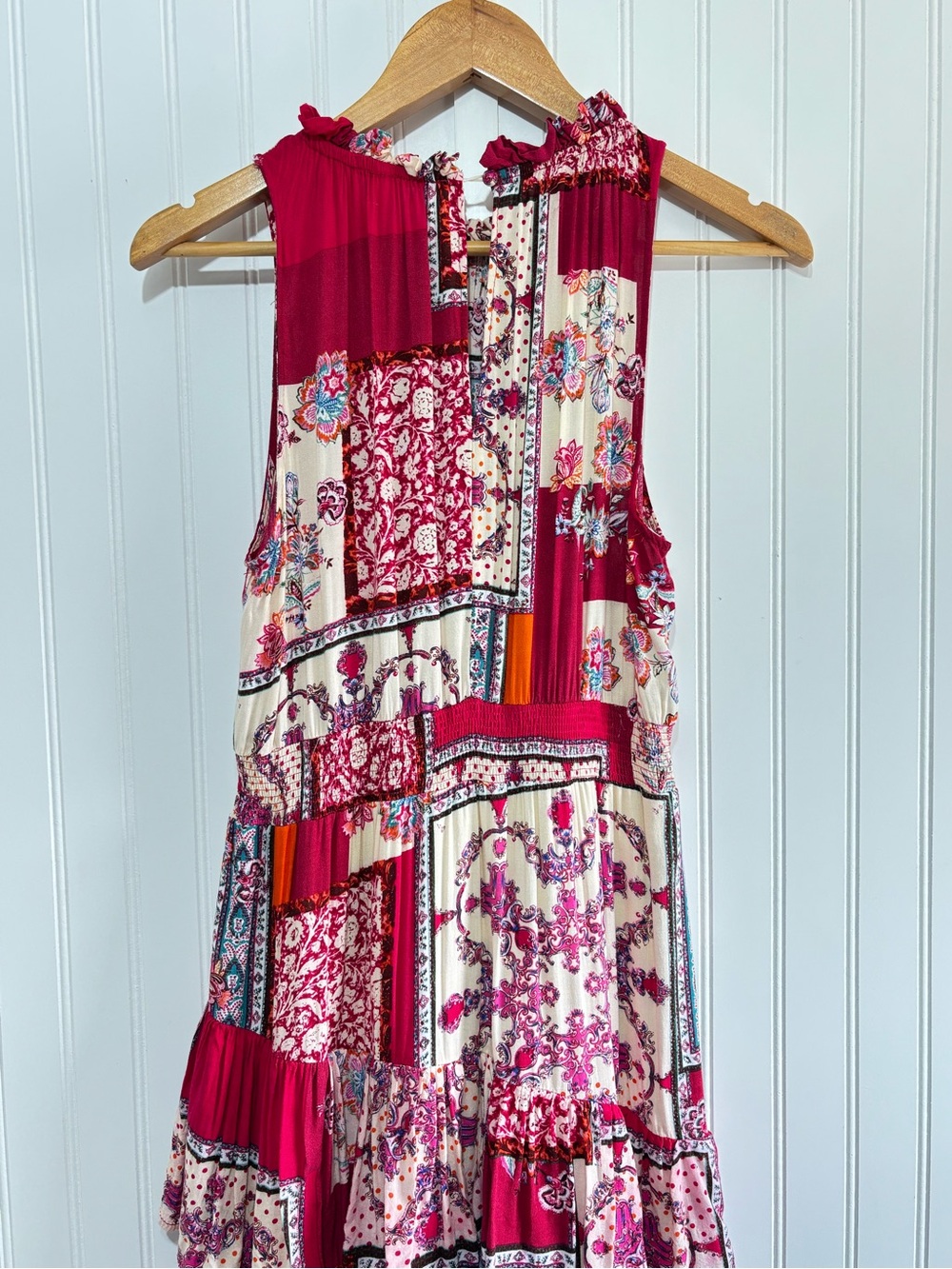 Lapis Patchwork Boho Tiered Ruffle Midi Dress Pink Floral Size Large - Picture 9 of 16